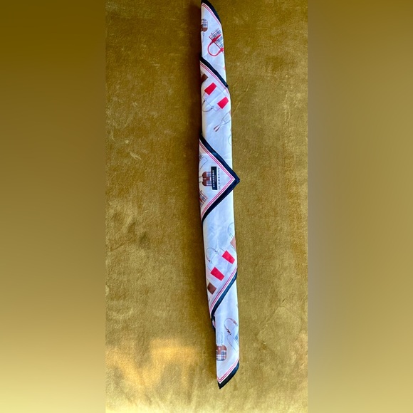 Burberry Scarf w/pattern of Burberry Bags, white/red/black, EUC - Picture 10 of 11